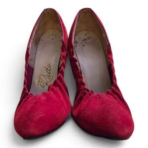Vintage 1940s Radiants Deep Red Velvet Pumps Scalloped High Heels Pinup Shoes